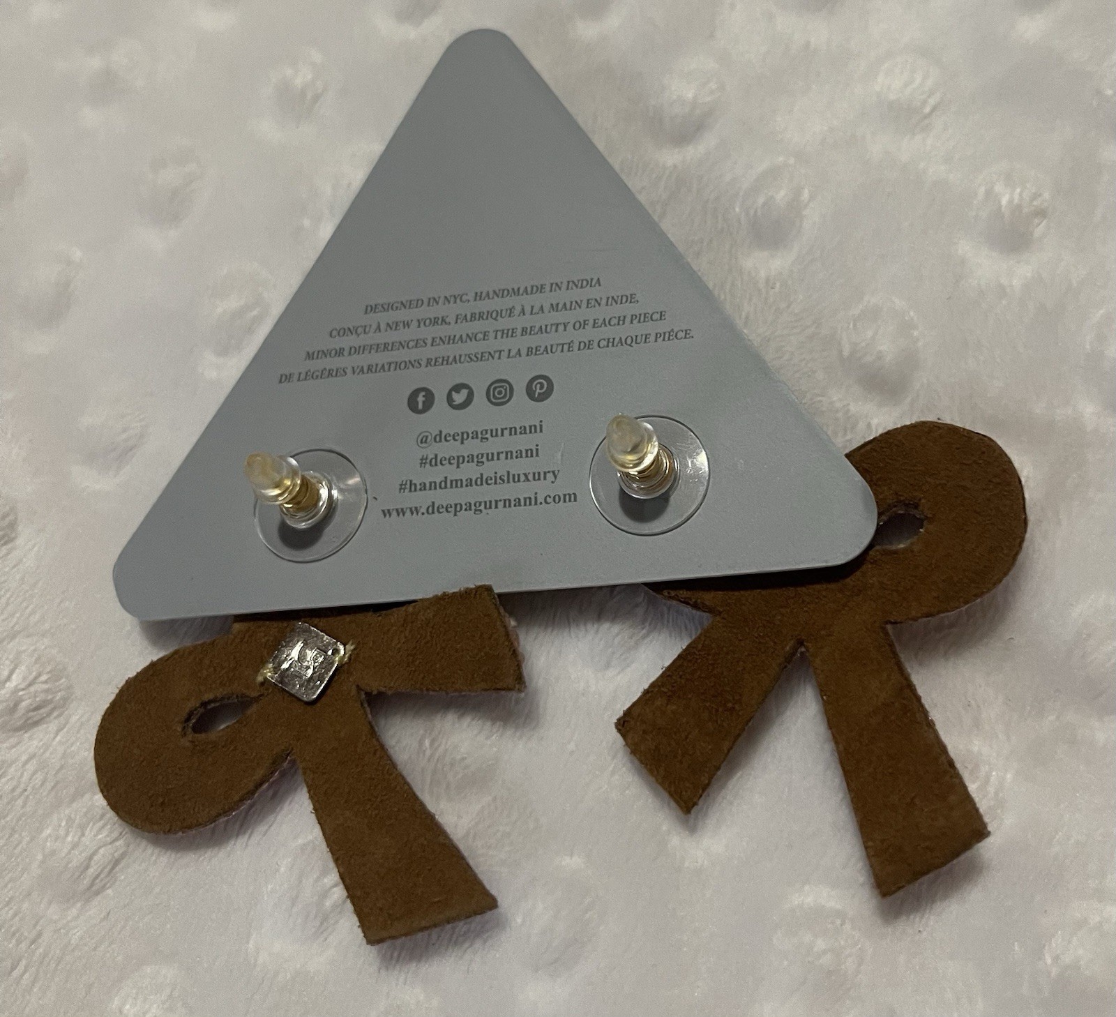 Deepa Gurnani Kane Beaded Bow Stud Earrings Lightweight Pink NWT