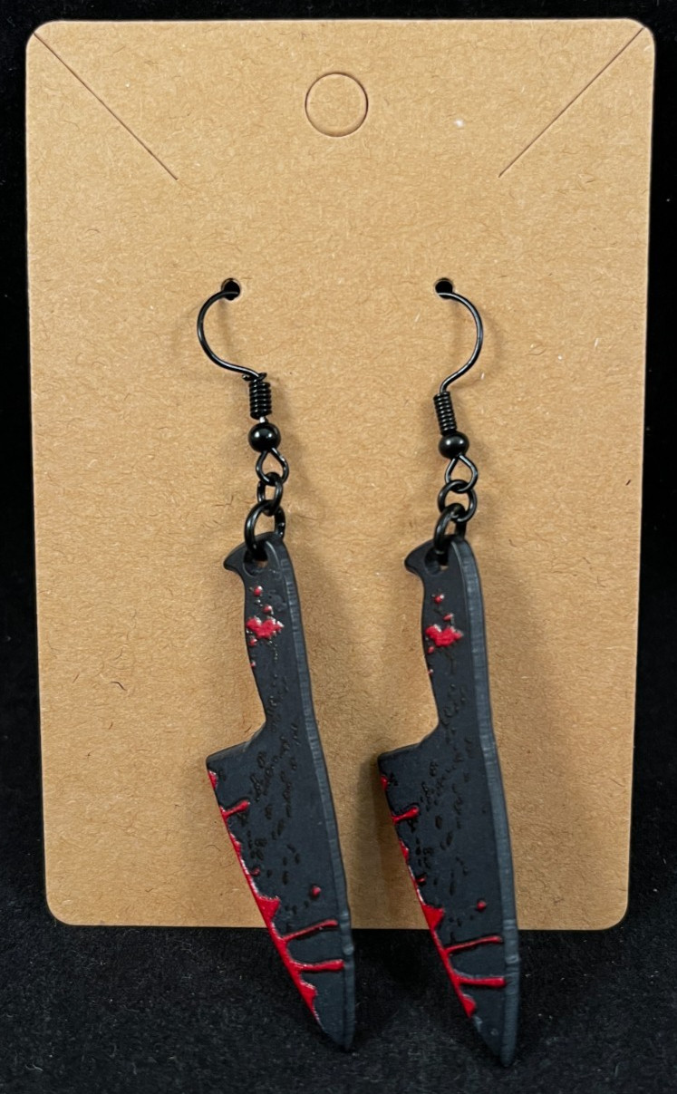 Bloody Chef Knife Earrings – Black Hooks – Serial Killer – Halloween – Handmade