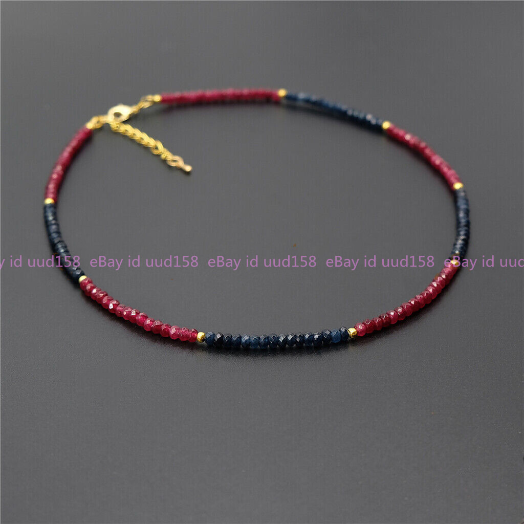 2x4mm Faceted Red Blue Jade Rondelle Gemstone Beads Necklace 18”