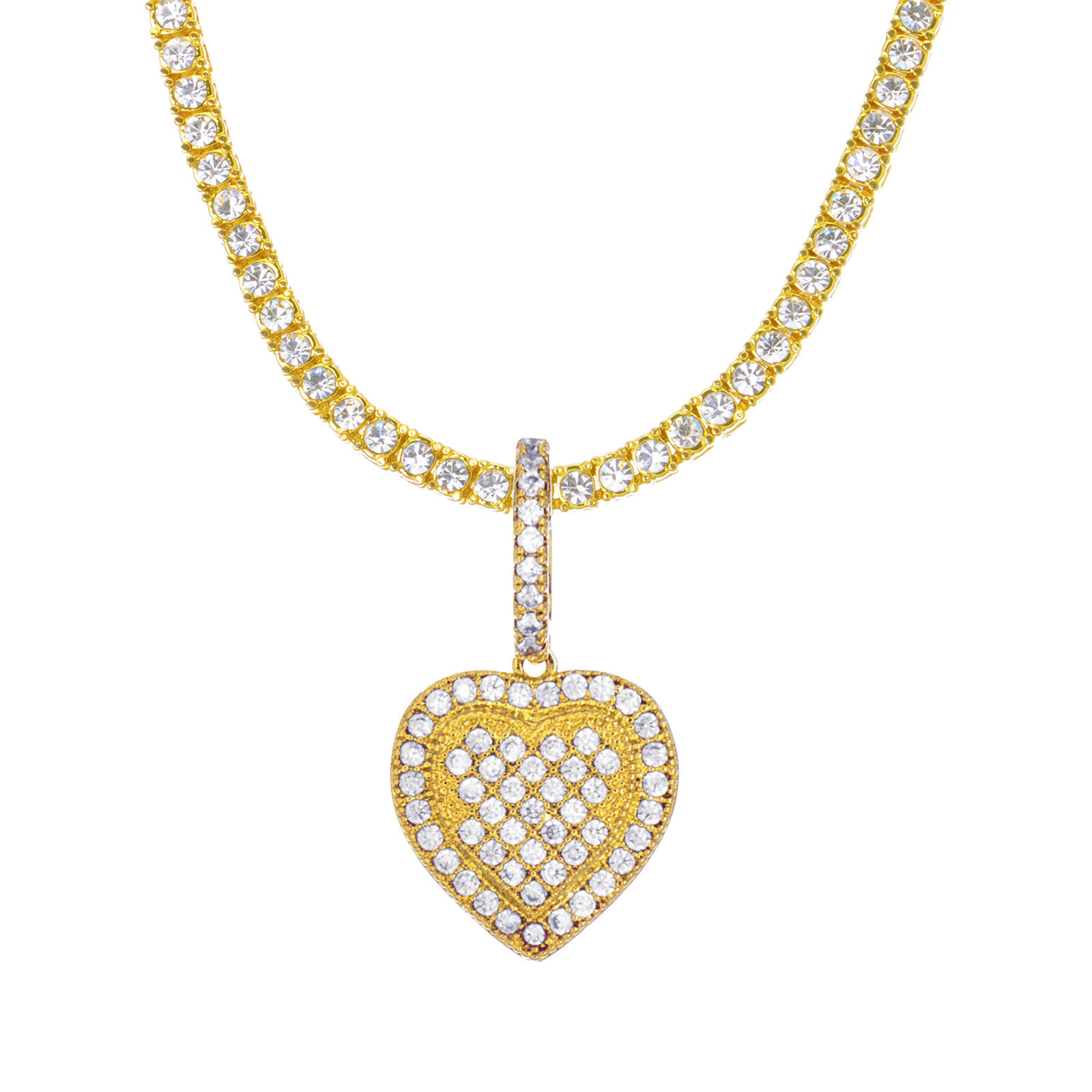 Gold Silver Plated CZ Heart Pendant 20″ Choker Tennis Chain Necklace BCT 18895