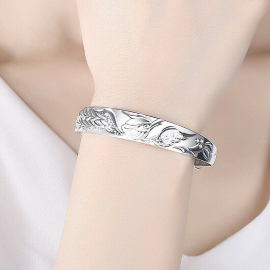 Vintage Handmade 925 Sterling Silver Phoenix Bracelet Hand Bangle