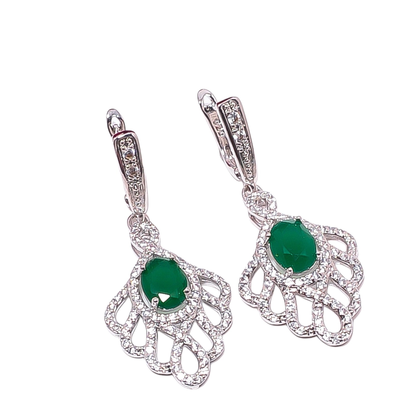 Emerald – Simulated & Cubic Zirconia 925 Silver Platinum Plated Earring 1.90″ E8
