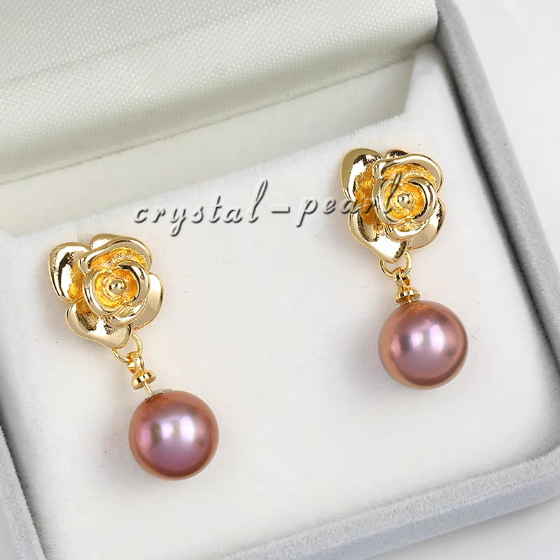 Genuine AAA natural south sea white pearl dangle earrings 14k yelllow gold P