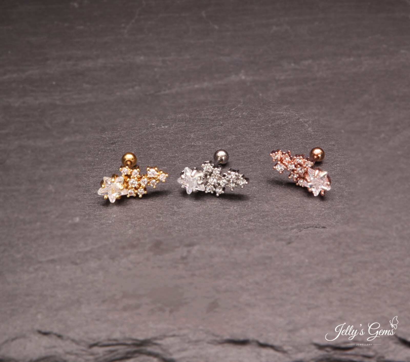 Falling Star Gold Silver Cartilage Helix Lobe Tragus Conch 16G Earrings Gift UK