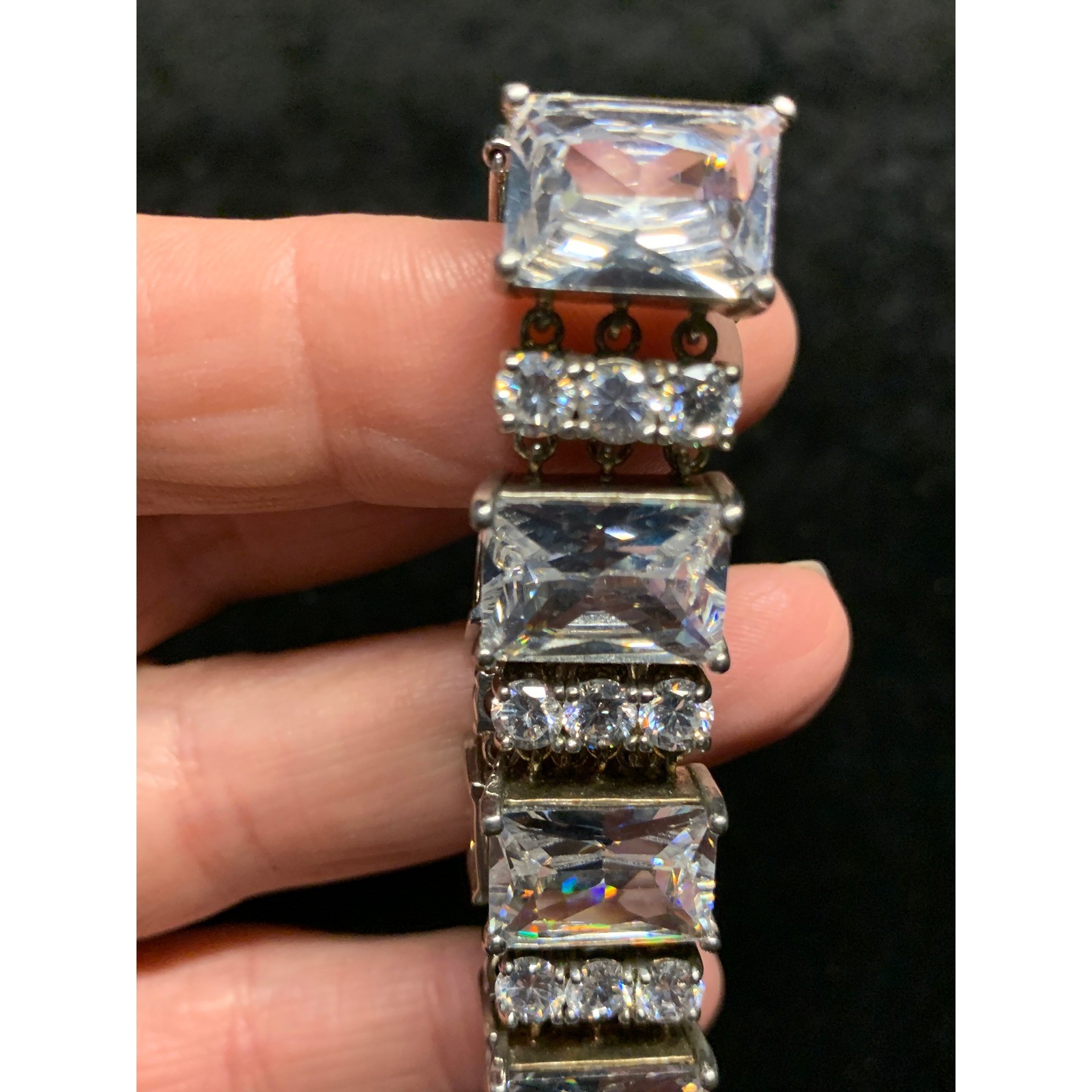 Emerald Cut Cubic Zirconia Tennis Bracelet Silver Tone 6.5 Inch Bridal Wedding