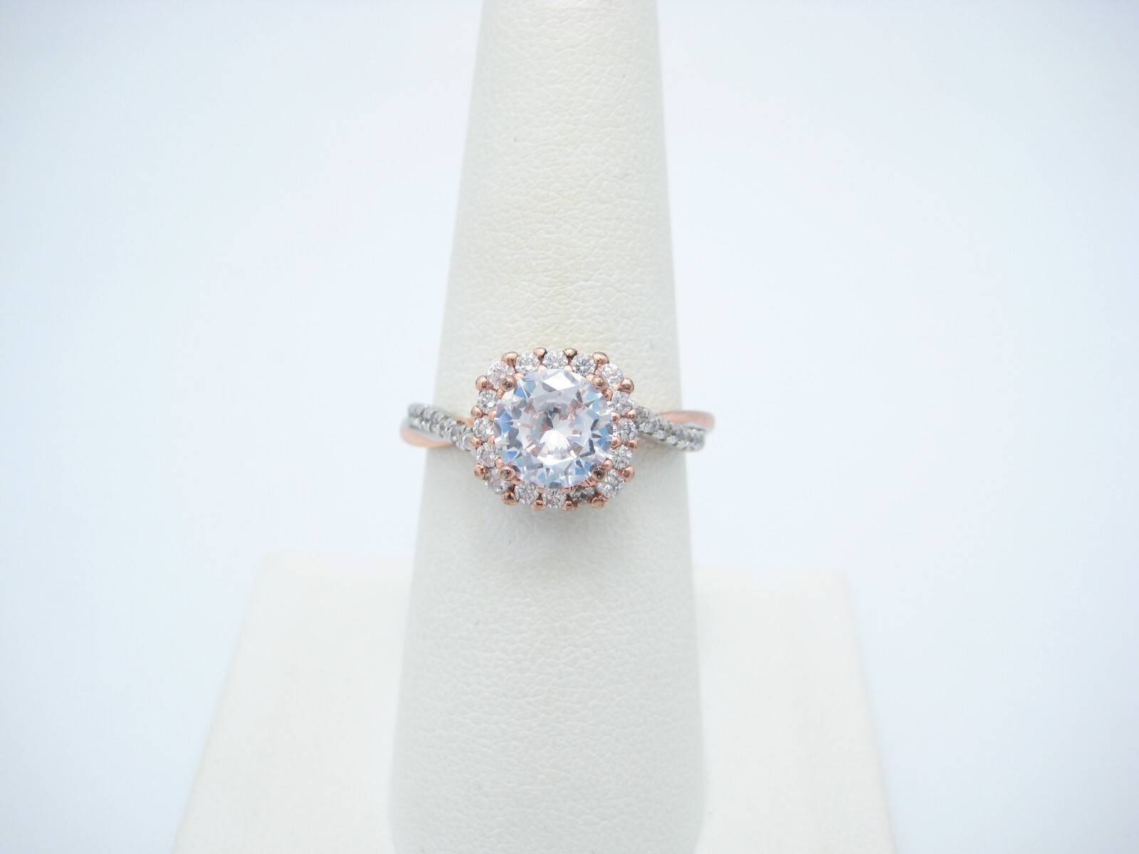 IBB CN Sterling Silver 9.3mm Rose Gold Tone CZ Ring Size 7.5