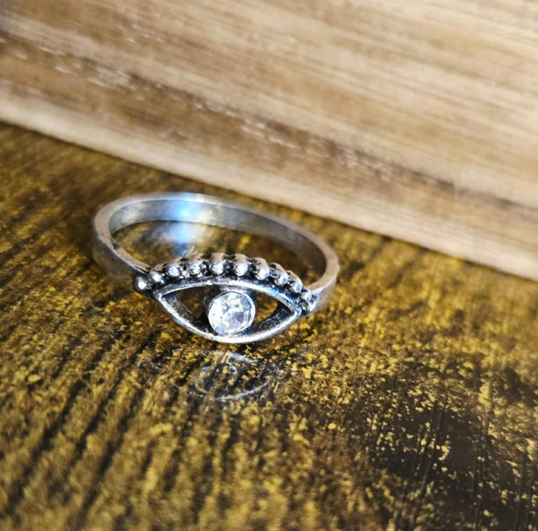 Evil Eye Ring Cubic Zirconia Size 7 Protection Symbol Silver Tone Next Day Shipp