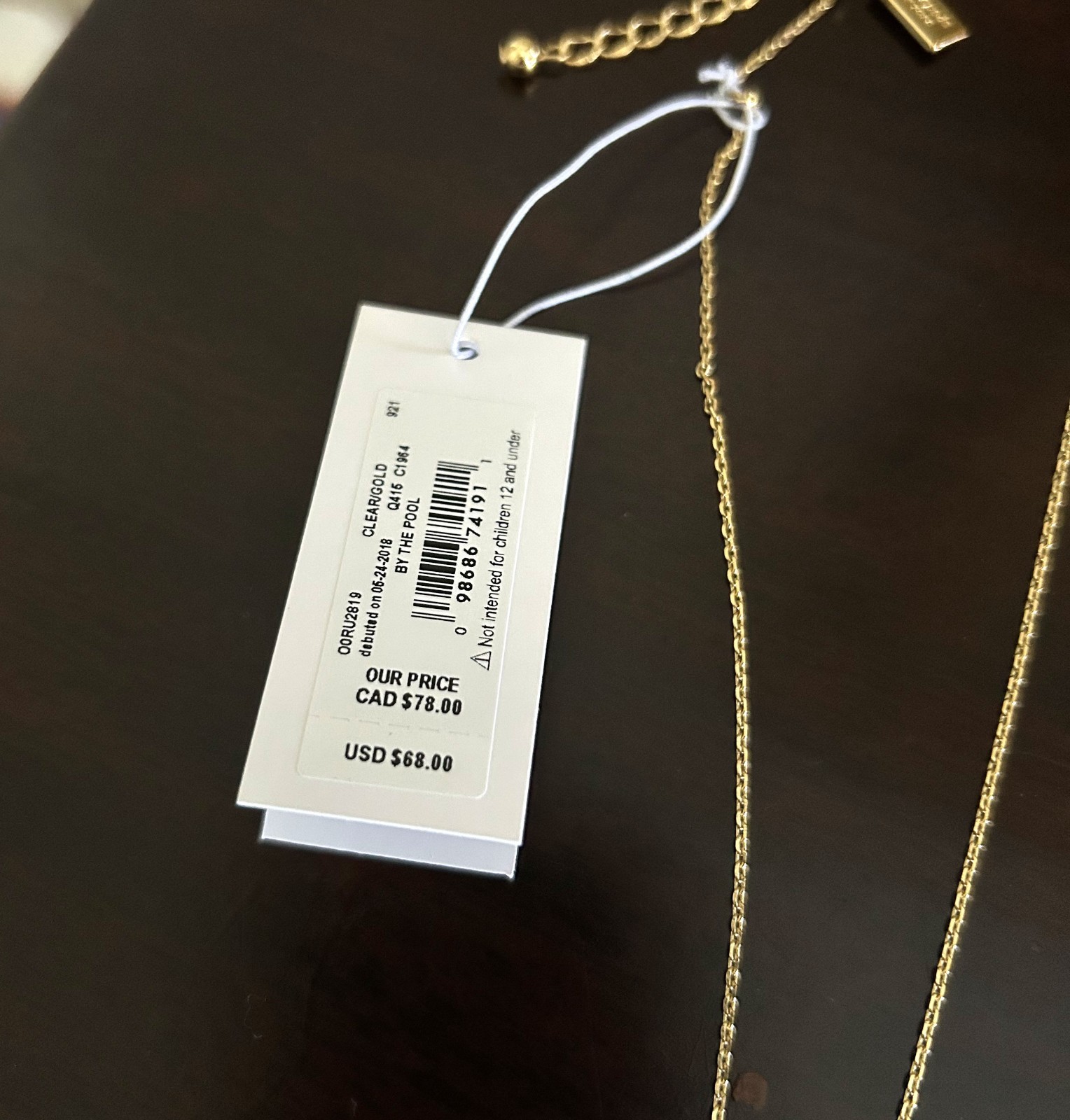 Kate Spade By the Pool Pineapple Gold Chain Crystal Necklace NWT