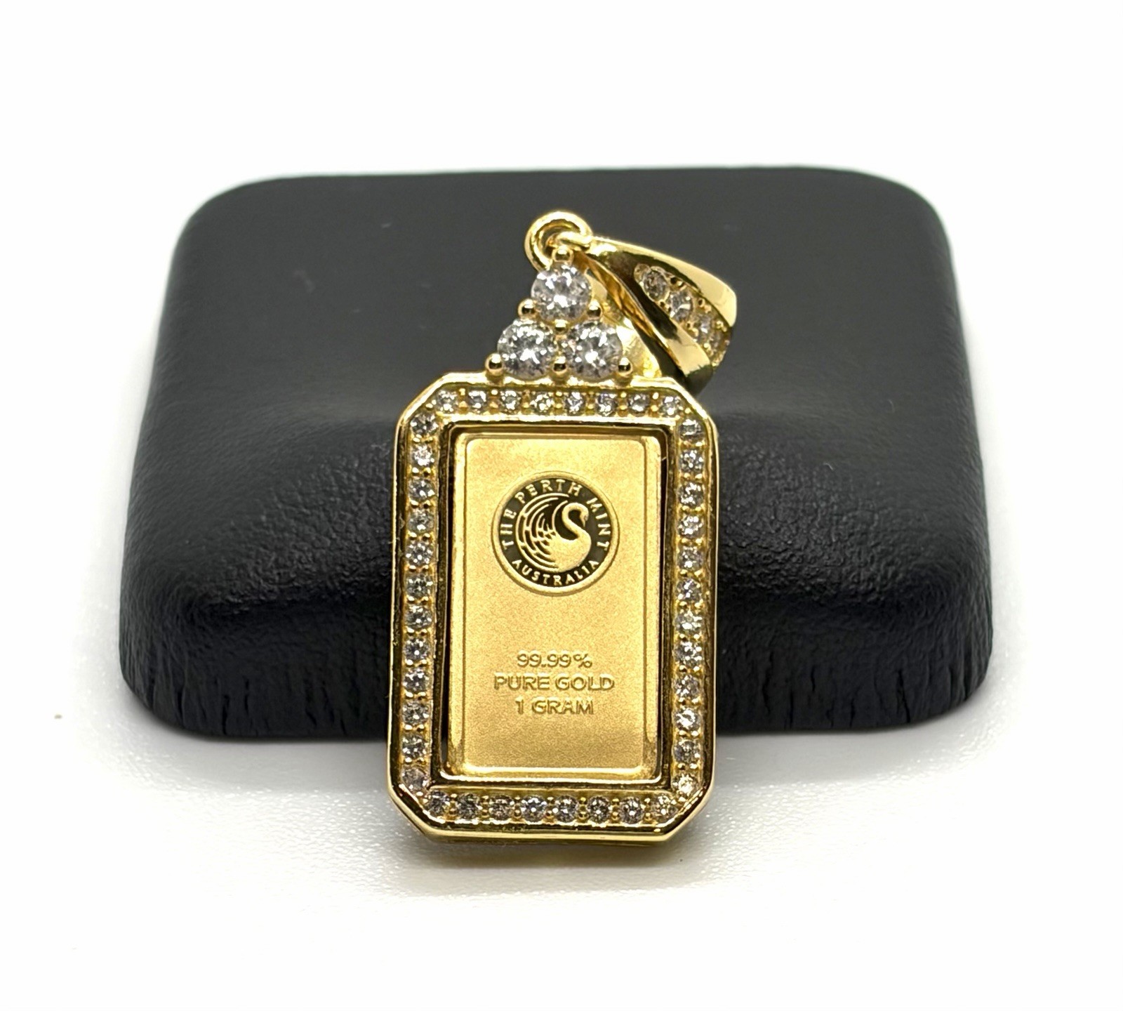 Perth Mint Swan 24K Pure Gold 1g Ingot Pendant Top Silver 925 Halo Zirconia⁠