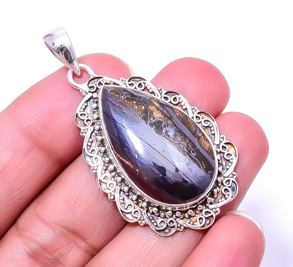 Iron Tiger Eye – South Africa Fine Art 925 Sterling Silver Pendant 1.95″ P4