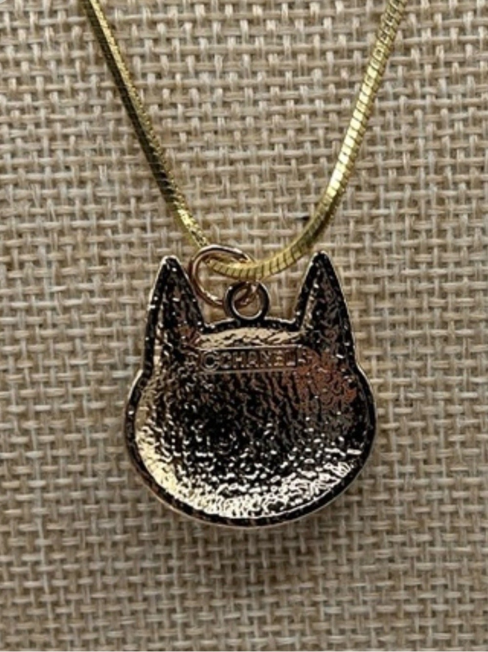 Chanel gold and black enamel Cat Pendant Necklace on gold chain