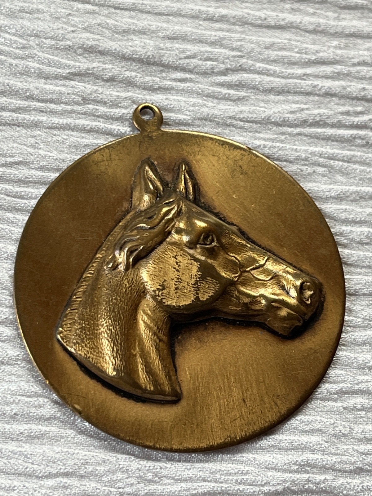 Vintage Large Inga Solid Brass Made in USA Horse Head Circular Pendant – nearly