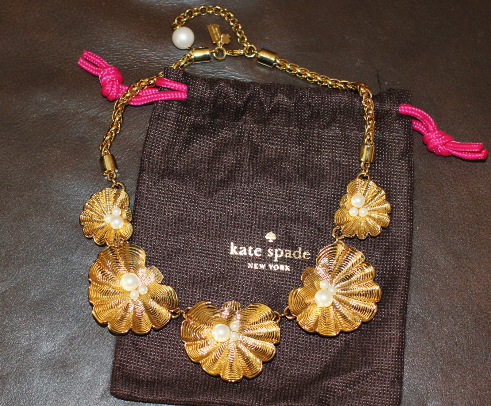 Kate Spade Monterey Bay Short Clamshell Gold Pearl Necklace clam seashell shell