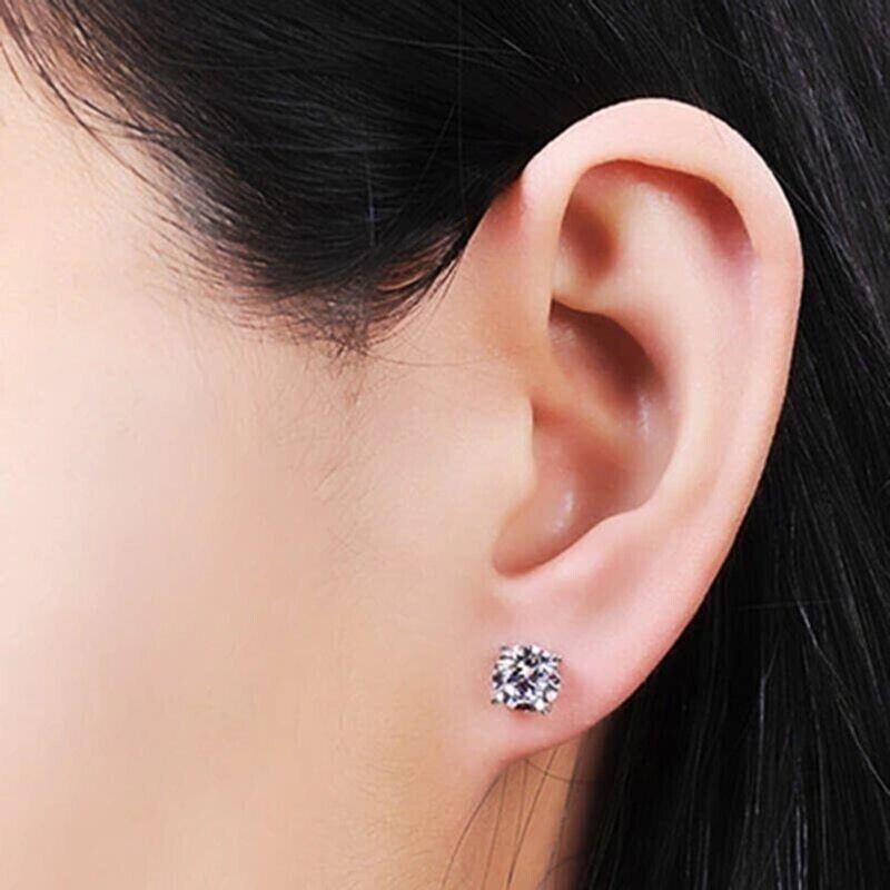 2 CT Simulated Diamond Earring’s Silver Plated Tiny Stud Valentine Gift Earrings
