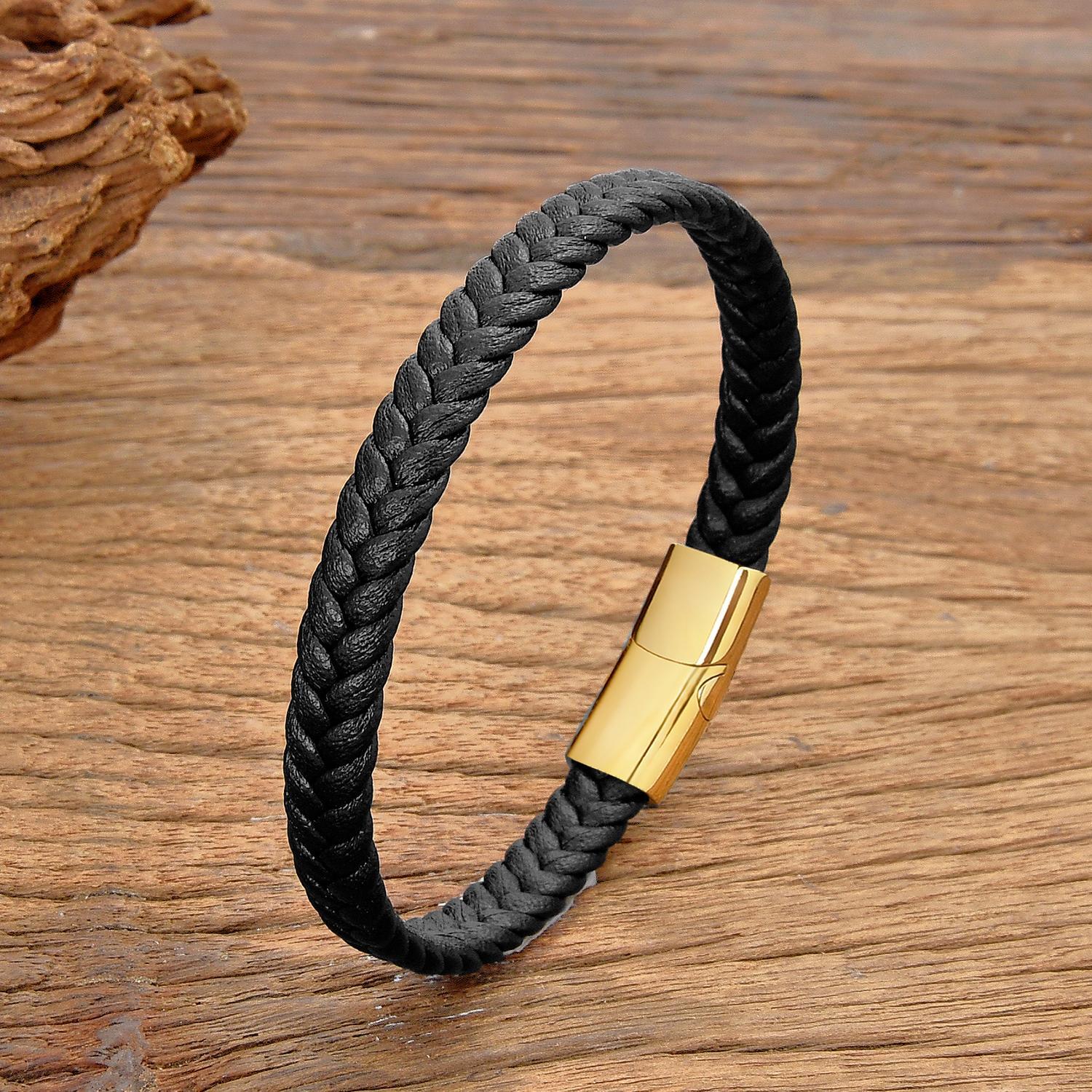 Simple Classic Stainless Steel Bracelet for Women & Men, Braided Leather Bangle