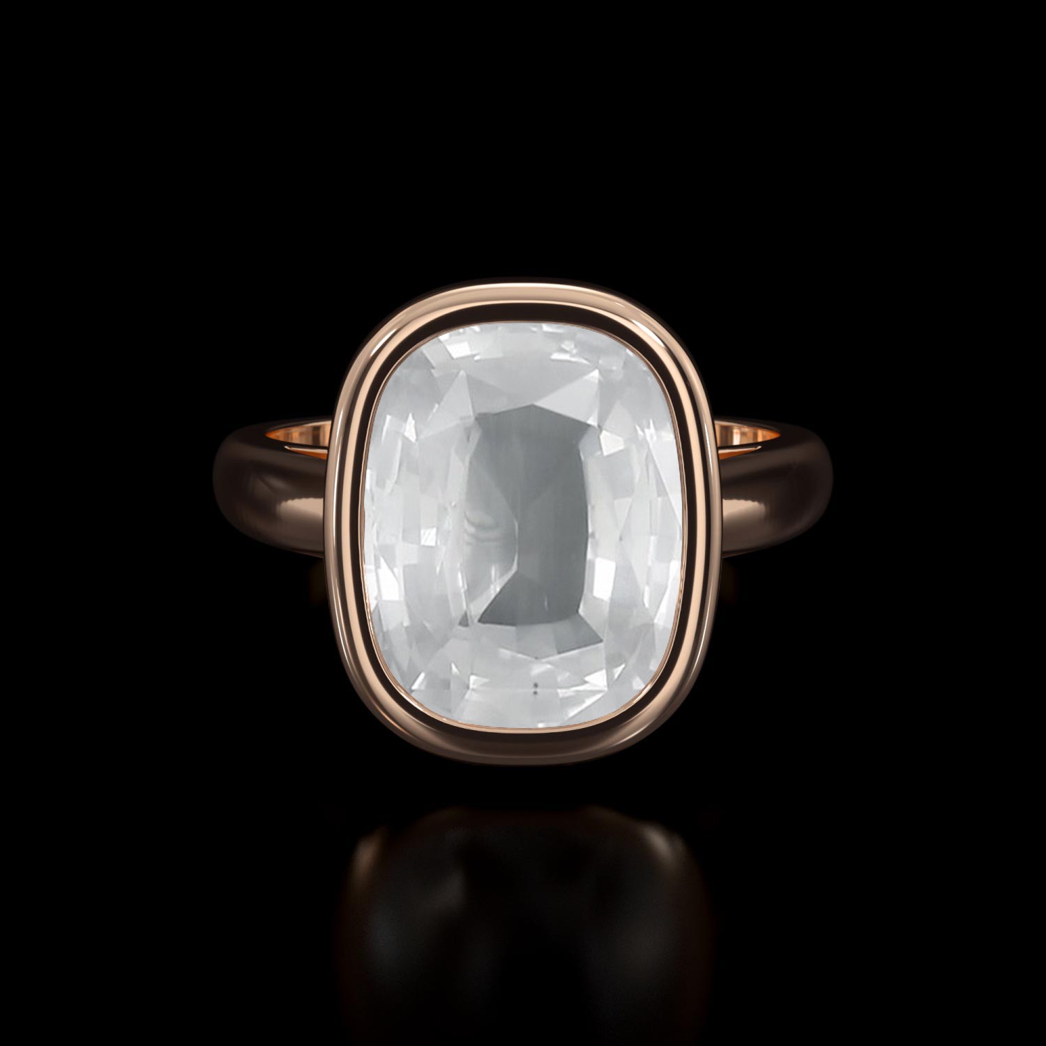 Ceylon (Sri Lanka) Cushion White Sapphire 18K Rose Gold Ring 7.79CT
