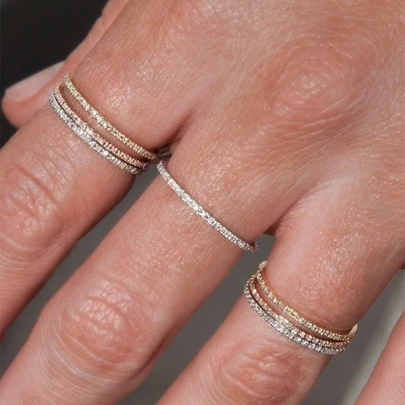 Micro Pave Ring Simulated Zirconia Tension Setting Band Stackable Jewelry
