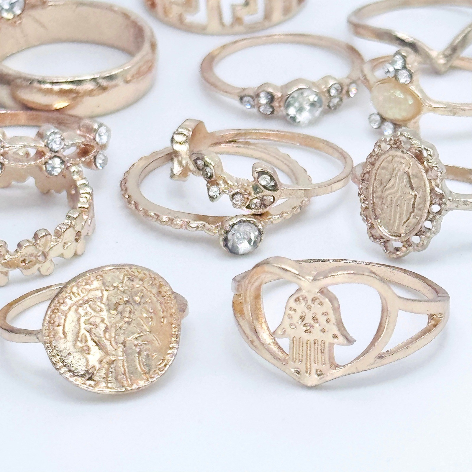 Fashion Jewelry Lot Rings & Necklaces Gold Tone Opalescent Pendant Mixed Sizes