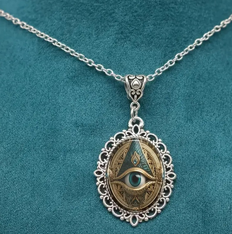 Mason Gothic Oval Jewelry Vintage Silvery Elegant Evil Eye Pendant Necklace Gift