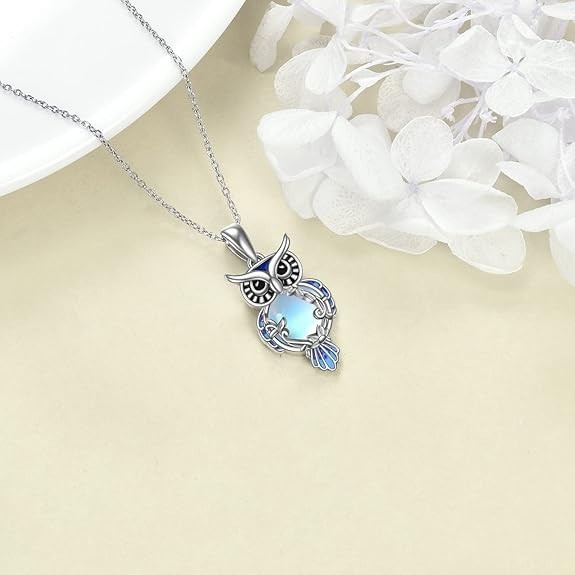 Moonstone Owl Necklace Gifts Sterling Silver Filigree Owl Pendant Necklace Chris