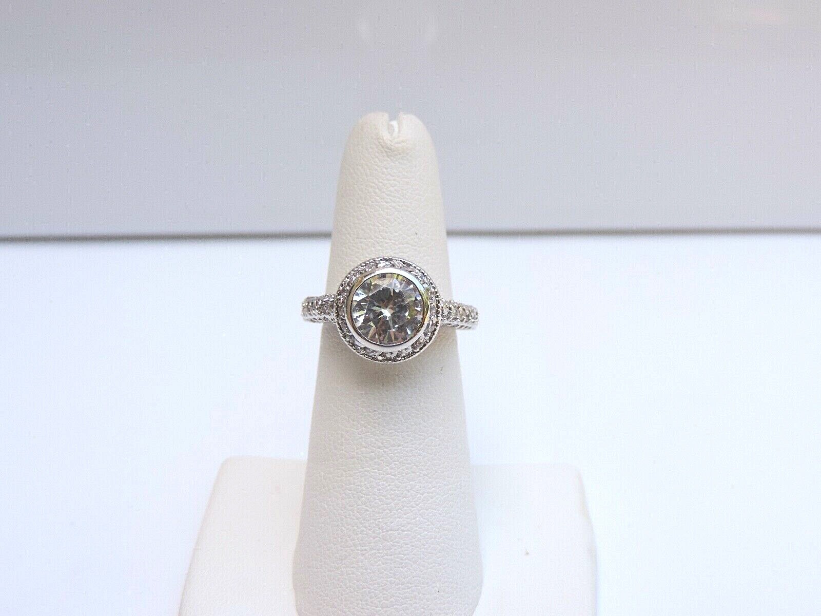 Sterling Silver & Round Cubic Zirconia Cocktail Ring 5.2gm Bright Rhodium Finish