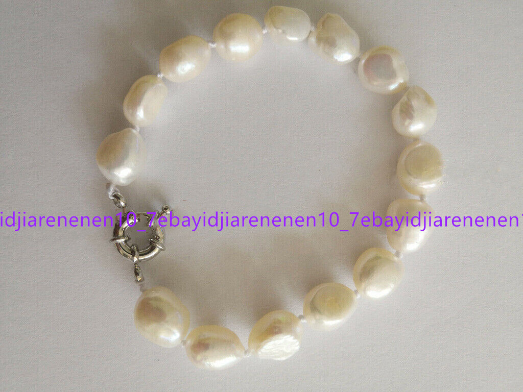 Genuine 7-8/8-9/9-10mm White Baroque Freshwater Cultured Pearl Bracelet 7.5 in