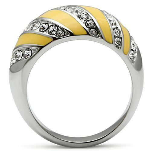 TK506 – High polished (no plating) Stainless Steel Ring with Top Grade Crystal
