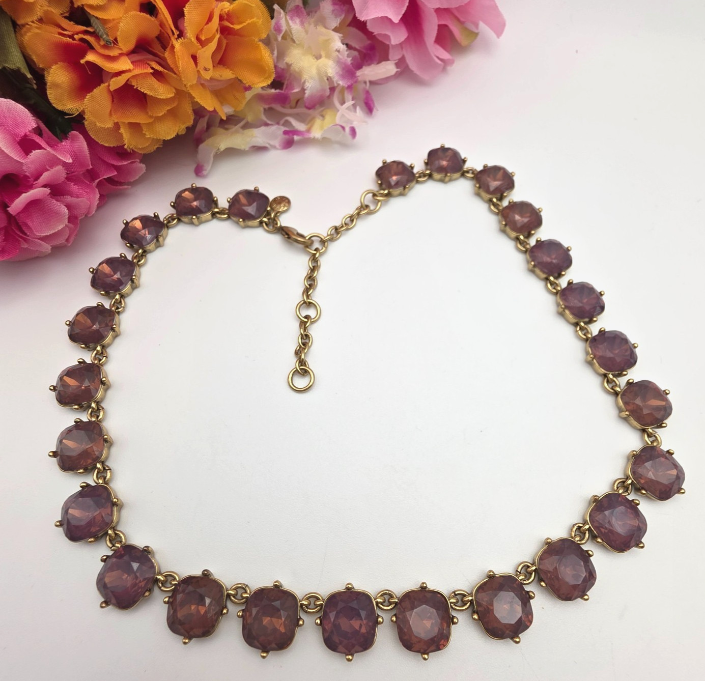J.Crew Necklace Amber Swarovski Crystals Martha Gold Tone 19.5″ Rivière Style