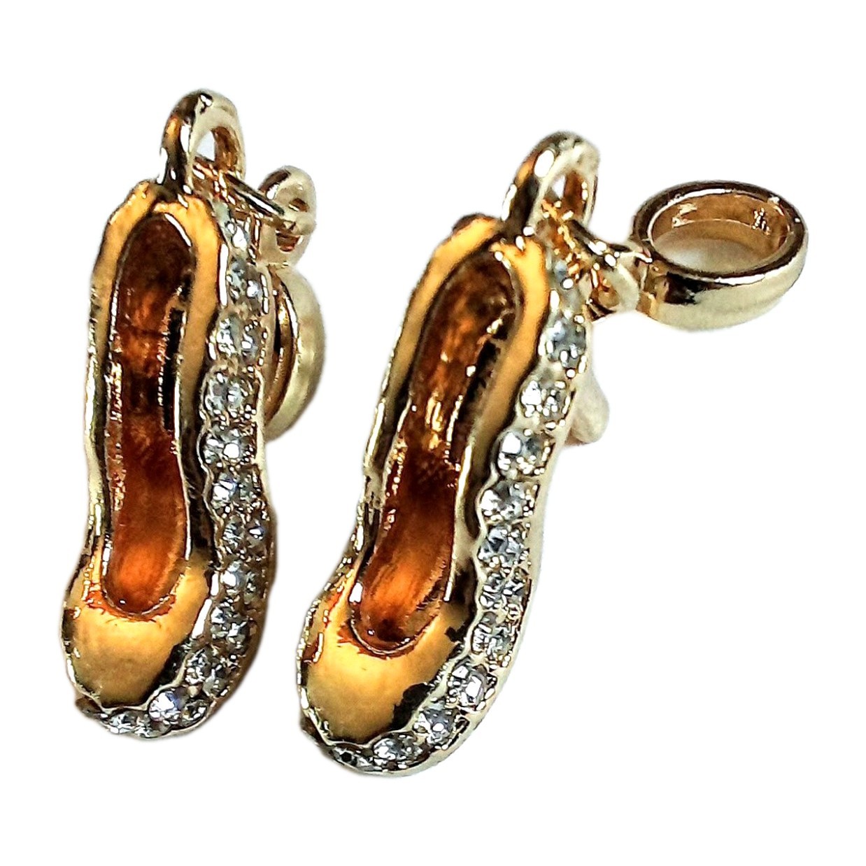 Two Rhinestone Gold Tone Platform High Heel Shoes Charms