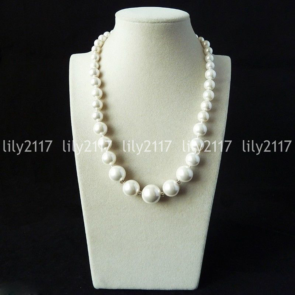 Beautiful 8mm-16mm White Shell Pearl luxury Ring adjustable Earring Necklace Set