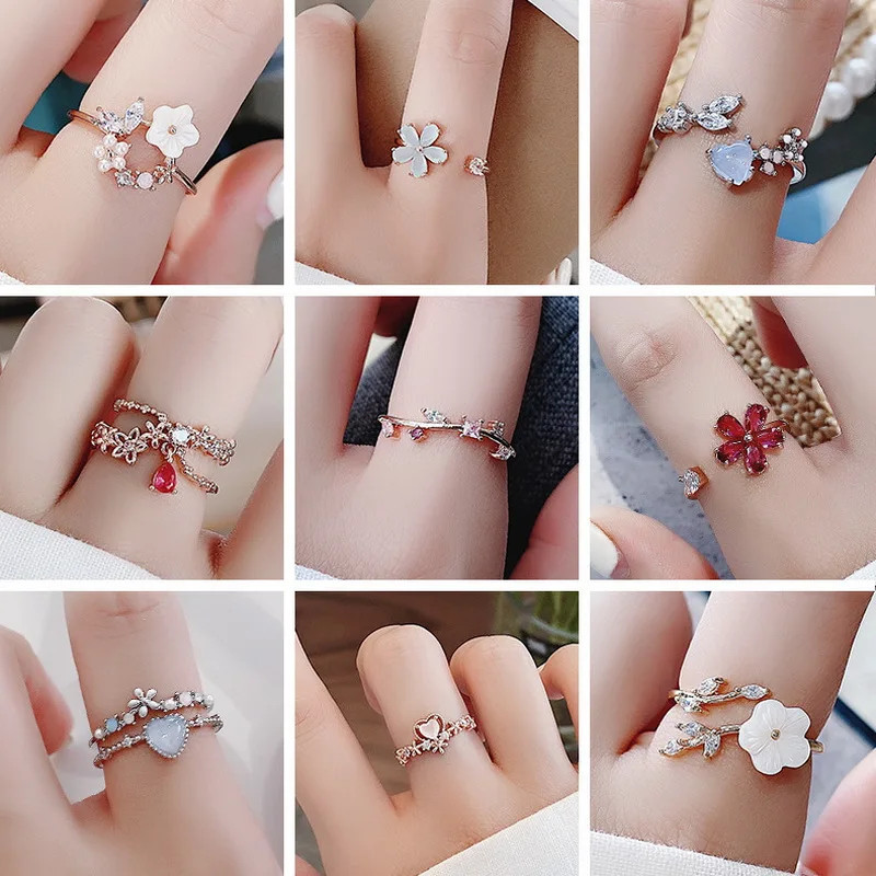 Zircon Heart Ring Tension Setting Rose Gold Plated Cocktail Women Jewelry
