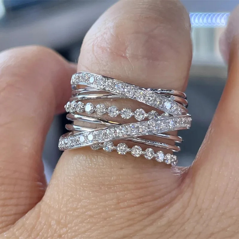 Cocktail Ring Wide Twist Gold Color Prong Setting Geometric Women Jewelry