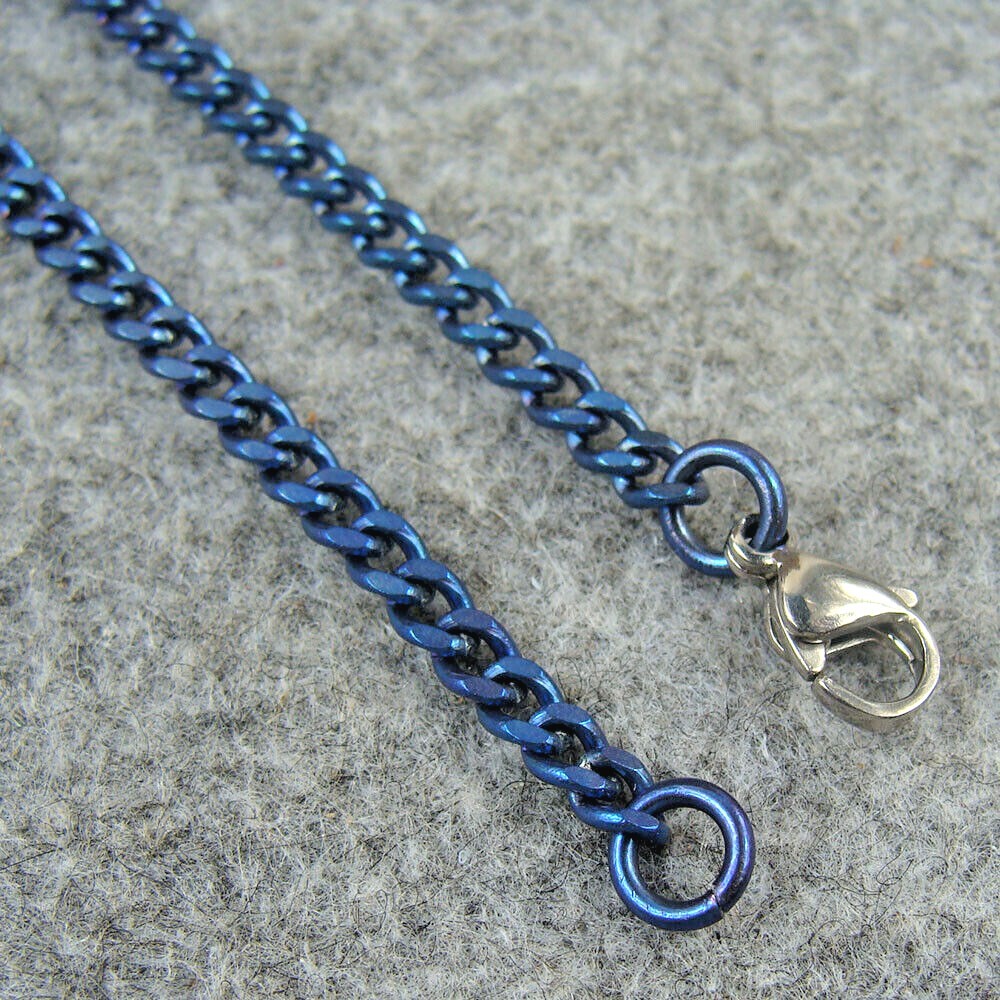 Pure Titanium Anti-allergy Necklace 3.5mm Wide Flat Curb Chain (Blue Color)