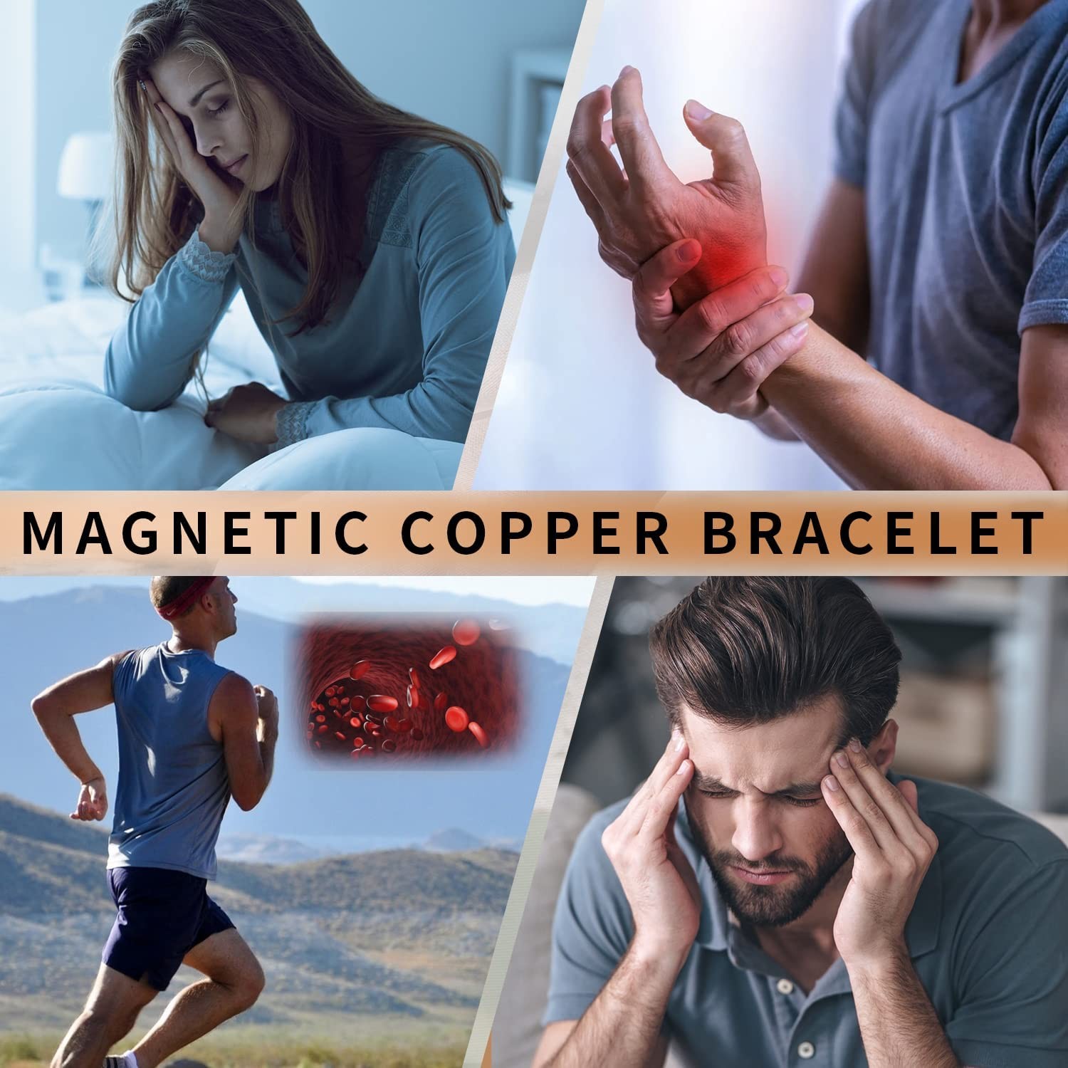 Three-Row Ultra Strength Magnetic Bracelet, Men Copper Bracelet 57 Magnet Gift