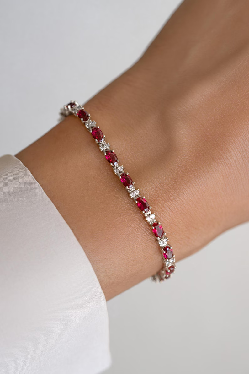 9Ct Marquise Simulated Ruby Minimalist Tennis Bracelet 14K Yellow Gold Plated