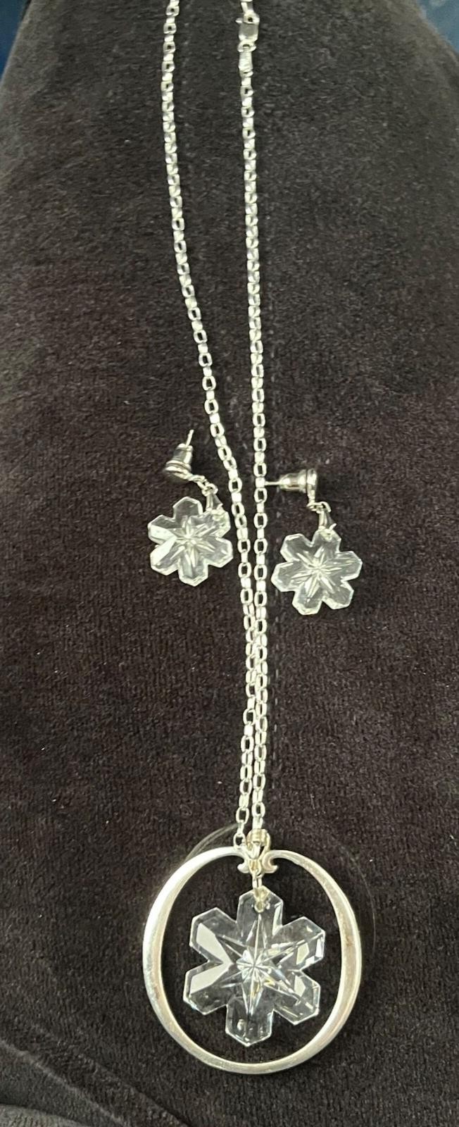 Gorham lead crystal snowflake necklace earring, set silver plate