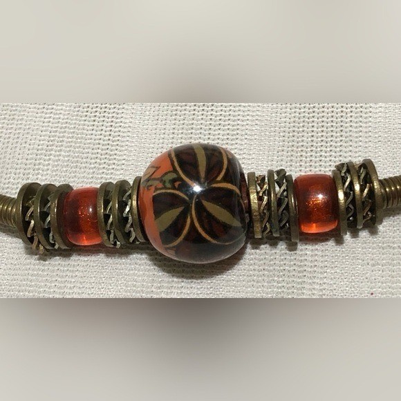 Leather Cord Ceramic Bead Choker Necklace .