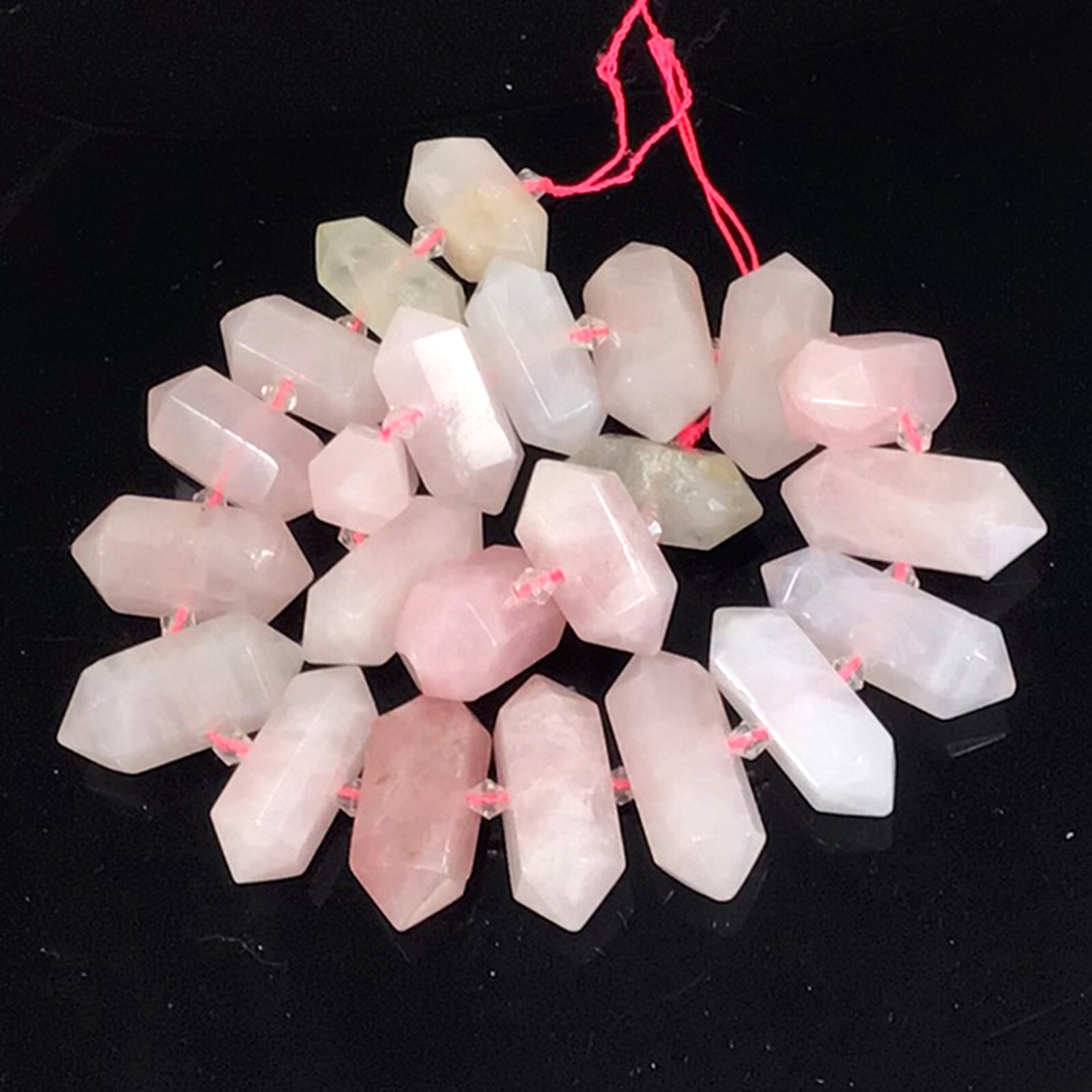 Rose Quartz Double Terminated Center Drilled Hexagon Faceted Pendant Bead 15″