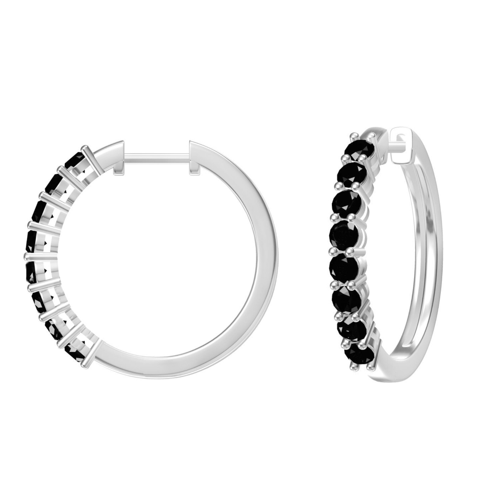 18K White Gold Plated Black Cubic Zirconia Round 25MM Unisex Hoop Earrings