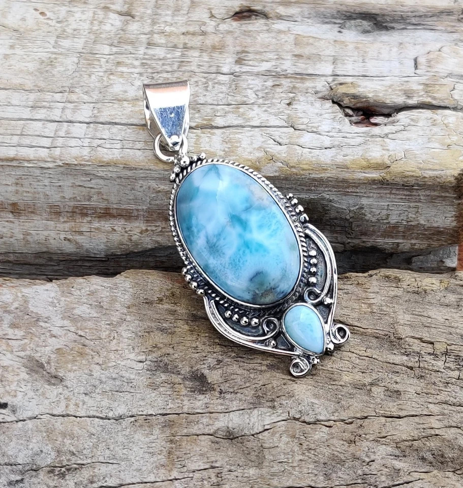 Larimar Gemstone Pendant 925 Sterling Silver Stylish Lovely Jewelry Pendant RK*