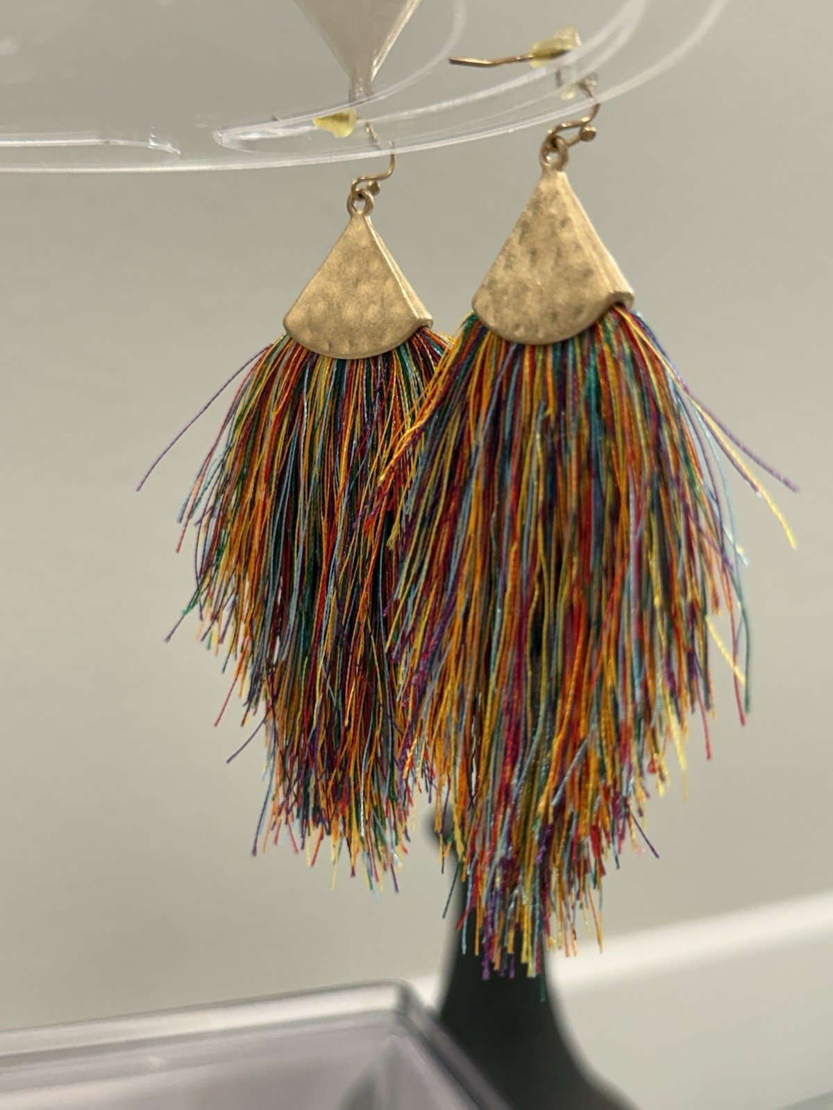 Boho Rainbow Tassel Statement Earrings Multicolor Fringe Lightweight Drop Dangle