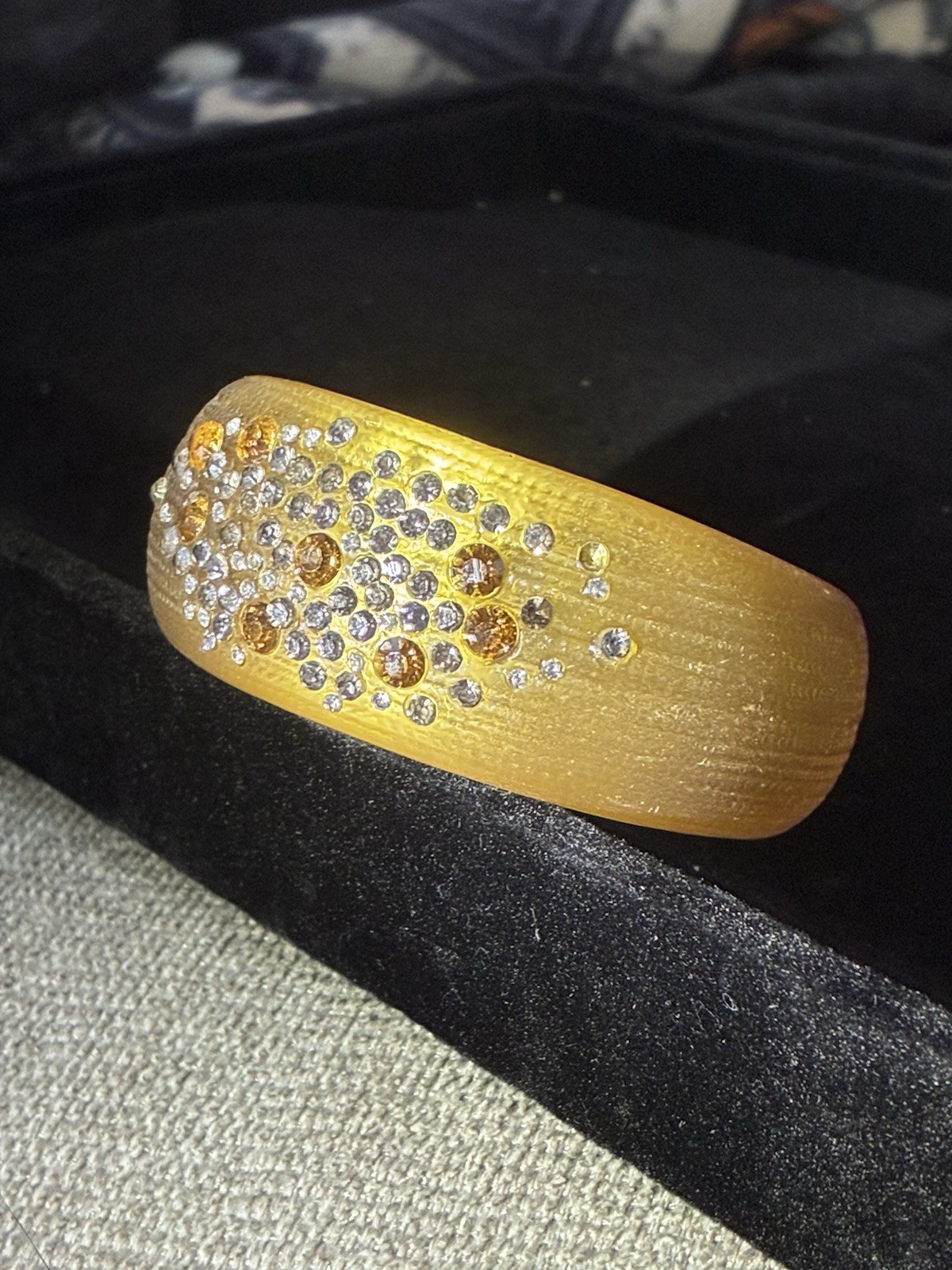Alexis Bittar Gold Wide Lucite Star Dust Crystals Textured Bangle Bracelet