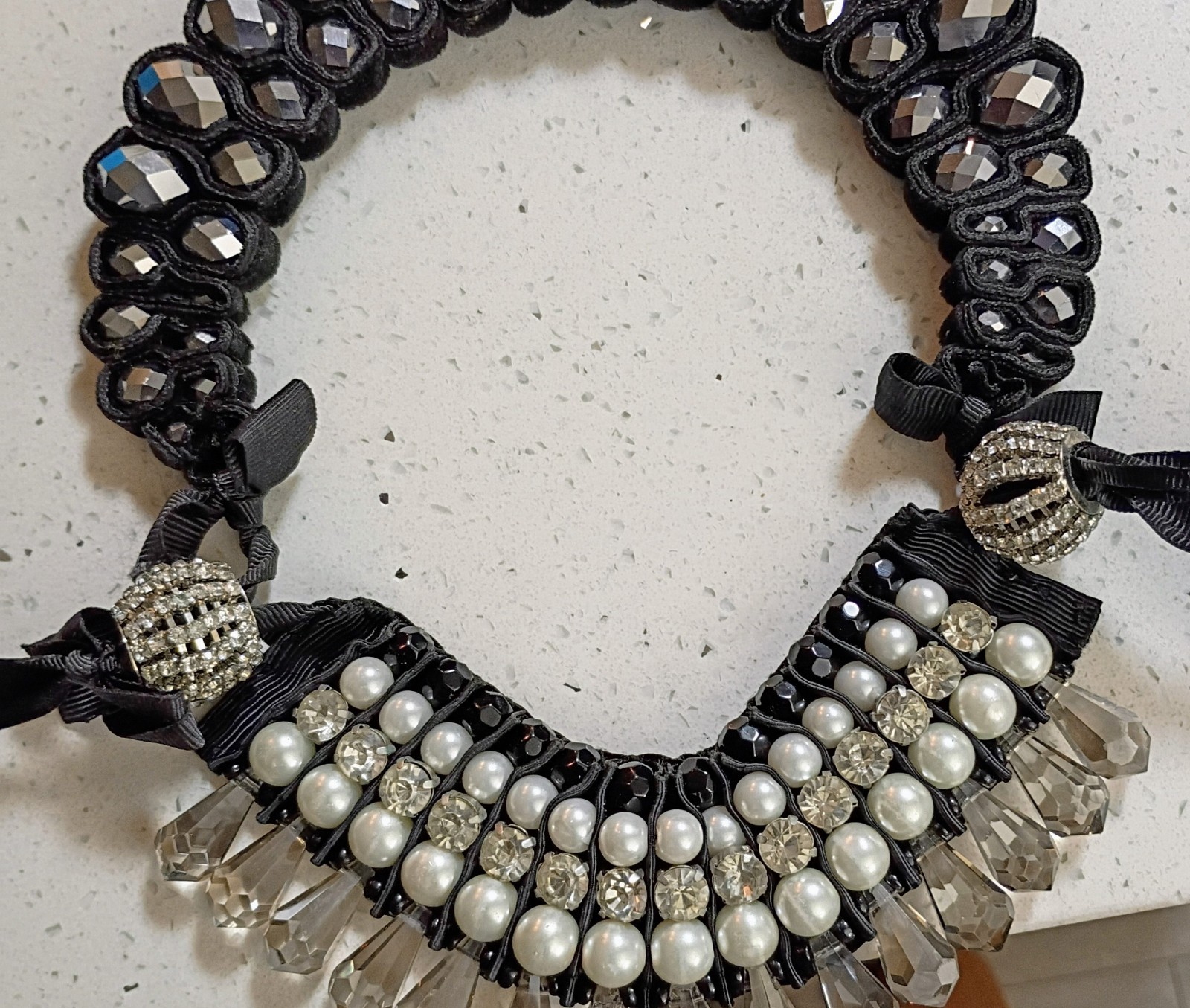 RBG collar necklace: Dual sided Black Silver Crystal Necklace