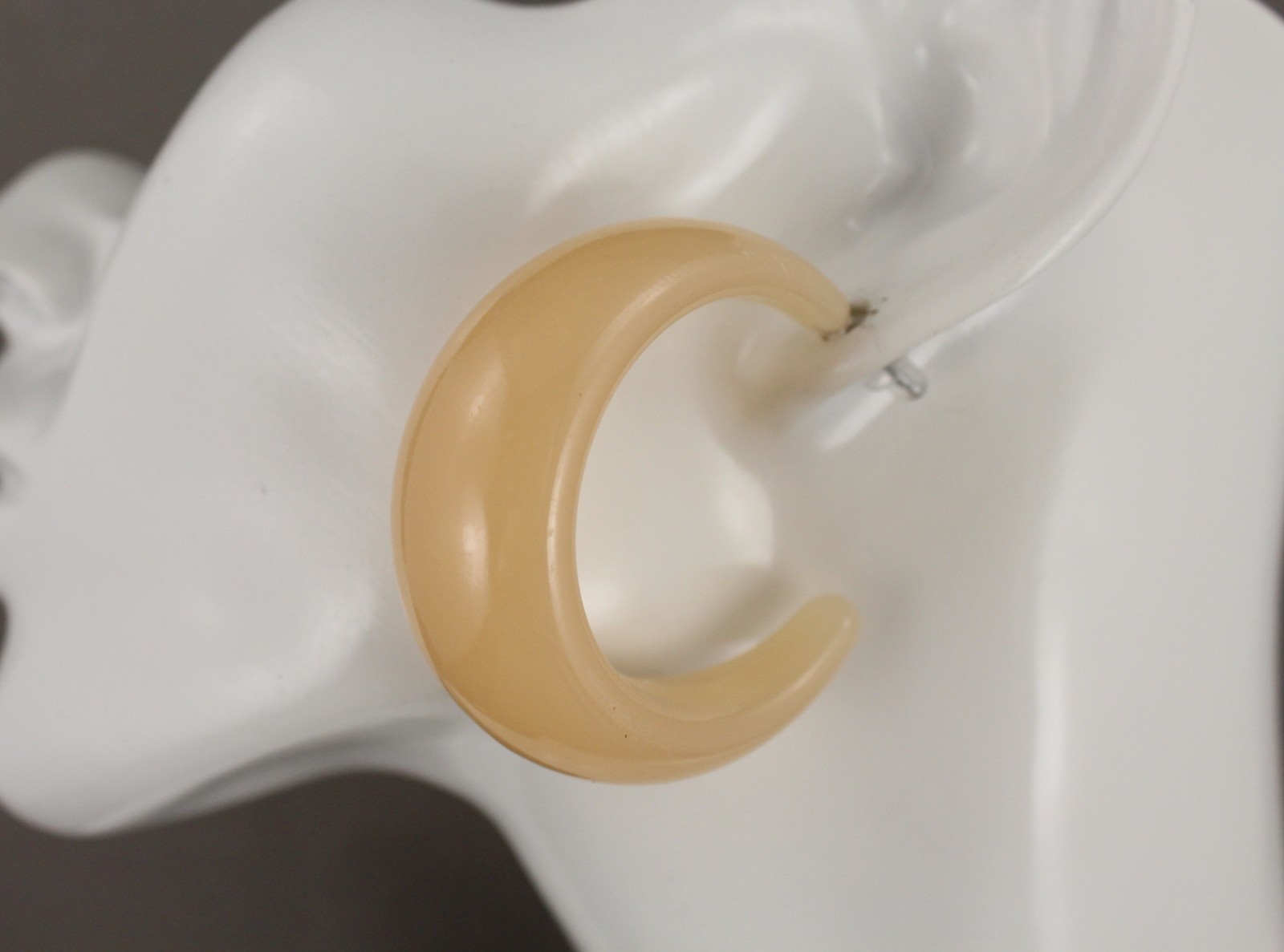 pale peach hoop earrings plastic post acrylic 1 7/8″ wide 3/4″ thick