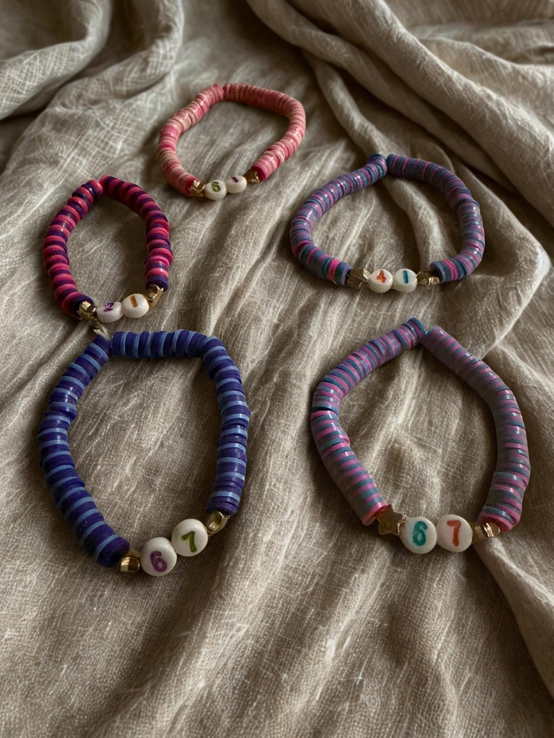 67,41,61,21 Colorful Beaded Stretch Bracelets–Custom Number Beads for Adult/Teen