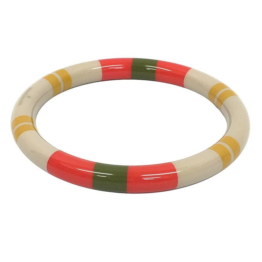 Hermes H Equipe PM Bangle Bracelet Beige Lacquer Wood 19.5cm with Box Rare