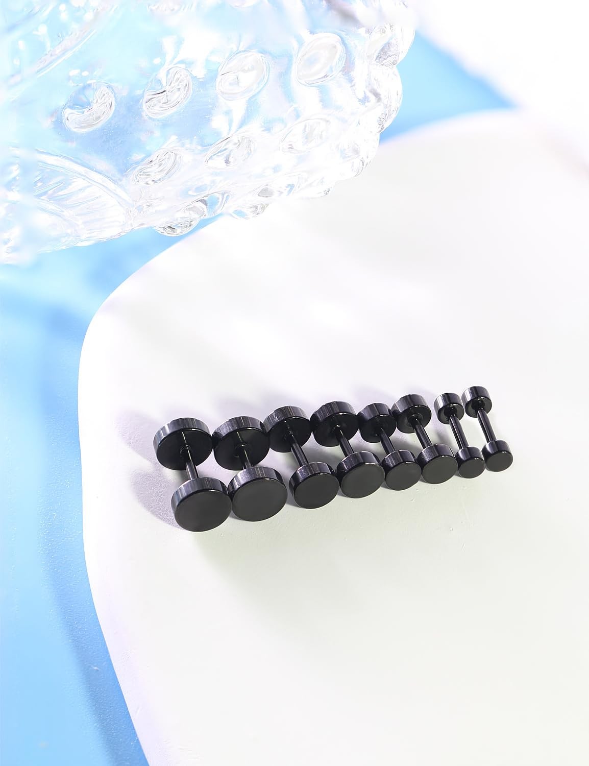 18G Black Flat Back Stud Earrings for & Men, 18 Gauge Stainless Steel, Screw …