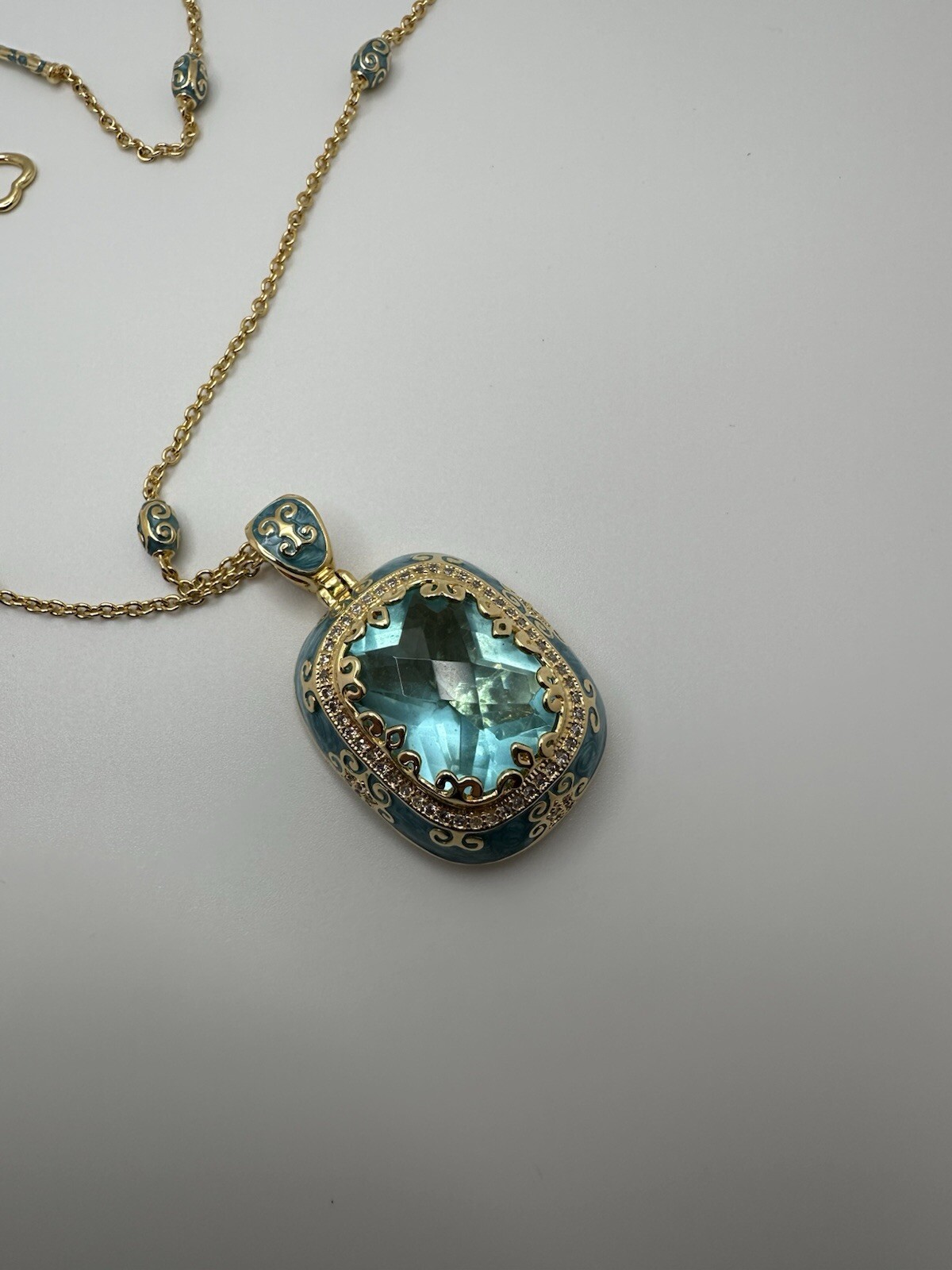Lauren G Adams LGS Aqua Blue Enamel Moroccan 5.5cm Pendant Necklace 36” JB20