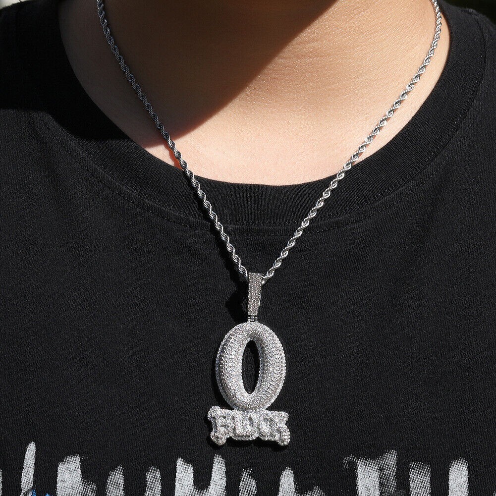 24″ 5A CZ Men O BLOCK ICED Pendant Chain Necklace 18K Gold Plated Silver Hip Hop