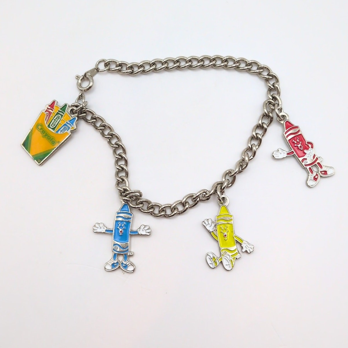 Y2K 2007 Crayola Colorful Crayons Charm Bracelet Chain Silver Tone 7.5in